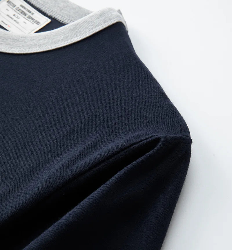 Summer Short Sleeved Men'S Military Retro Cavalry Division Letter Printing Casual Cotton Breathable Color Matching Round Neck