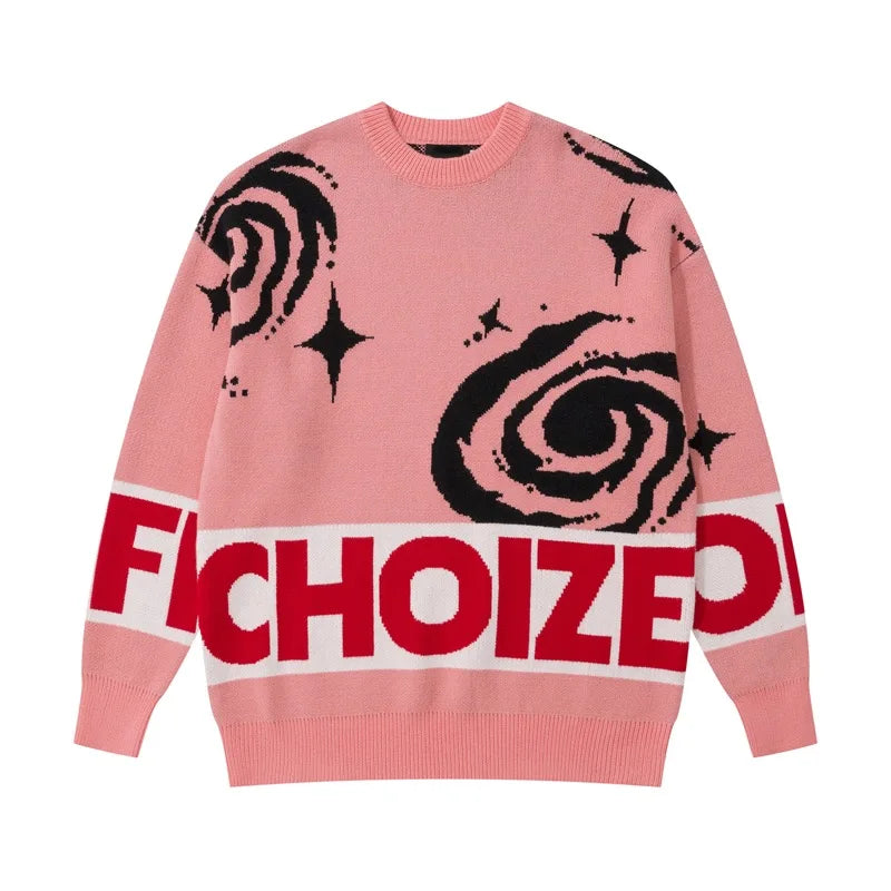 men sweater fashion abstract pattern harajuku streetwear hip hop letter knitted o neck sweater unisex loose knit sweater jumpers - Y2K grunge street style, vintage look oversized hoodie, unisex casual winter pullover
