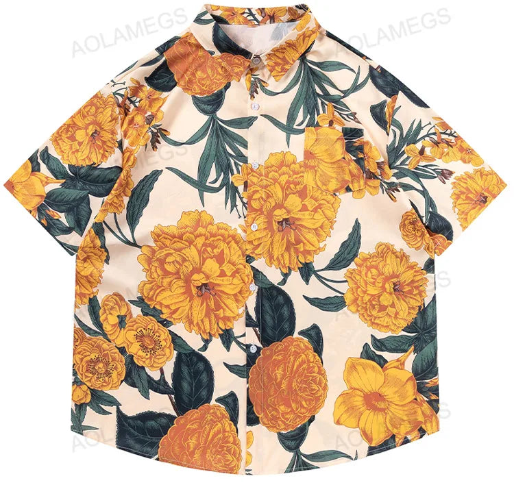 Retro Hawaiian Beach Summer Tops Casual Loose Streetwear Fashion Short Sleeve Shirt