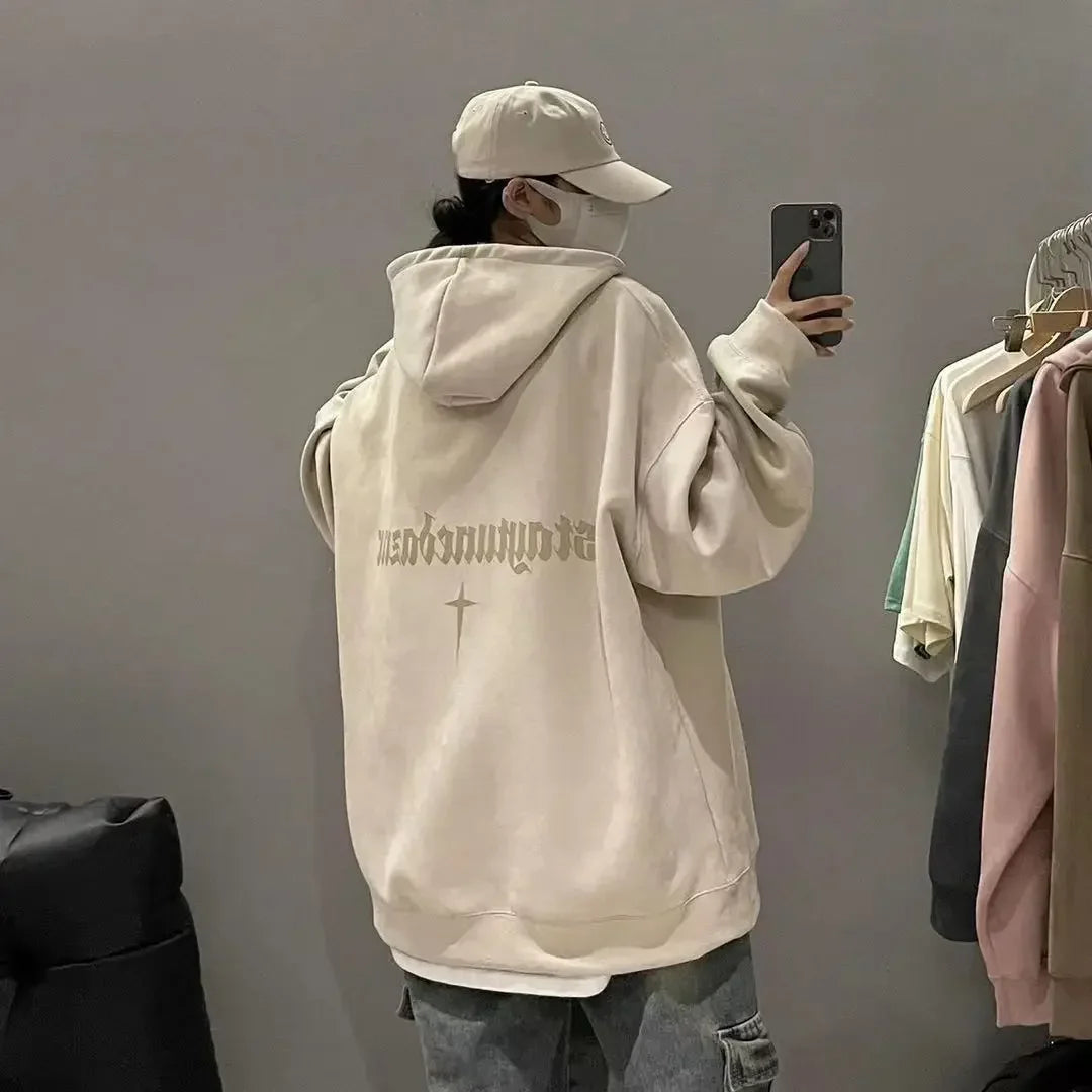 Autumn And Winter New Heavyweight Loose And Thick Hooded Suede Pullove