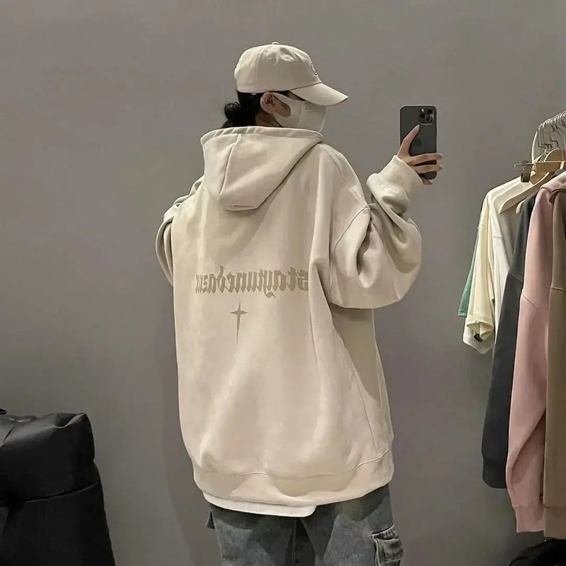 Autumn And Winter New Heavyweight Loose And Thick Hooded Suede Pullove