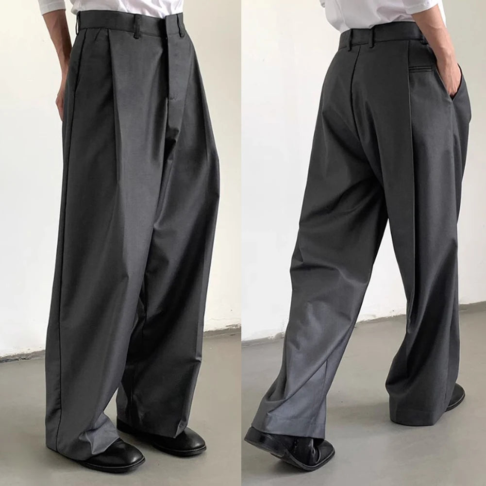 mens straight tube ice silk pants casual slacks youth thin wide leg pants business summer pants soft vintage trousers unique default style 976