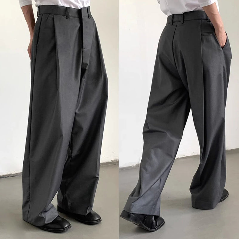 mens straight tube ice silk pants casual slacks youth thin wide leg pants business summer pants soft vintage trousers unique default style 976