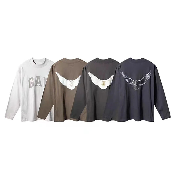 Y2k Tribal flame – Kanye White Pigeon Washed Old Vintage Loose Sleeve Round Nec