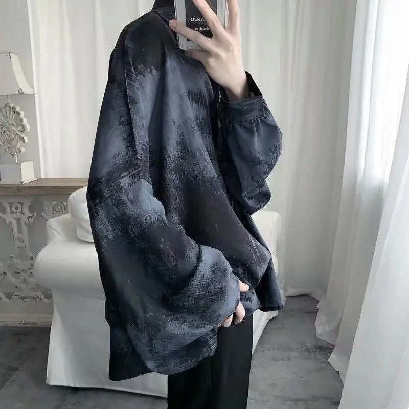 Tie dye loose shirt men long sleeved early autumn Korean version student ins men shirt dark abstinence inch shirt men shirts y2k