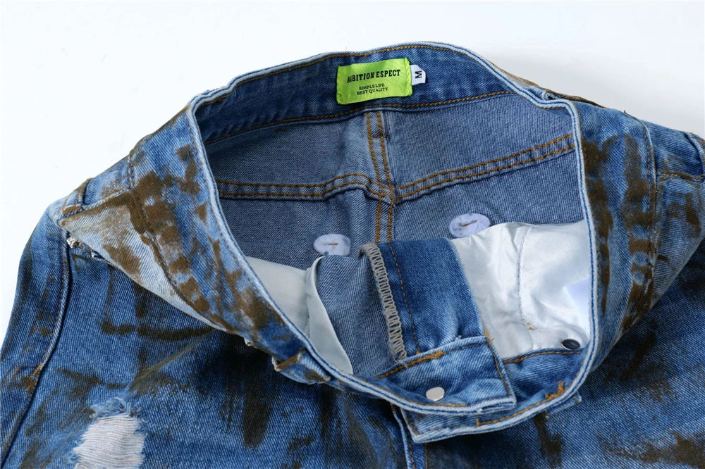 vintage ripped straight jeans blue distressed baggy jeans trousers streetwear luxury loose casual denim pants male y2k hombre unique jeans style 1100