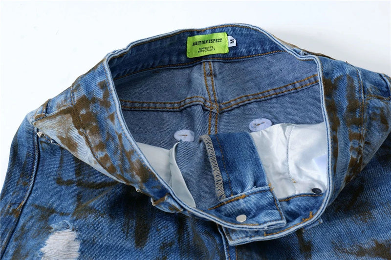 vintage ripped straight jeans blue distressed baggy jeans trousers streetwear luxury loose casual denim pants male y2k hombre unique jeans style 1100