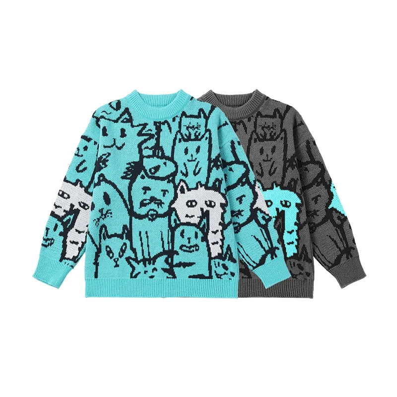 techwear flame knit sweater with structured oversized fit, ideal for cold streetwear layers, men’s streetwear clothing piece 