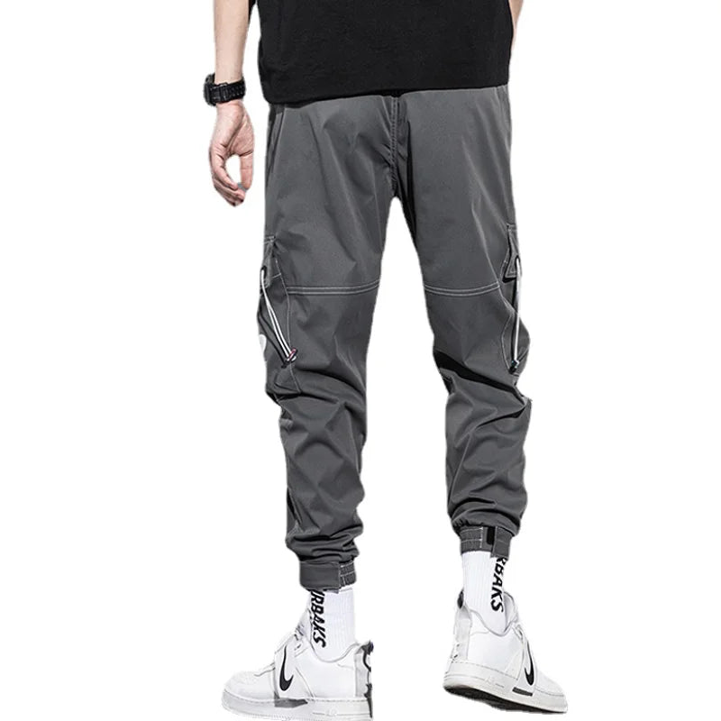 mens side pocket cargo pants casual elastic waist trousers streetwear hip hop loose fit ankle drawstring sweatpants joggers unique joggers style 2039