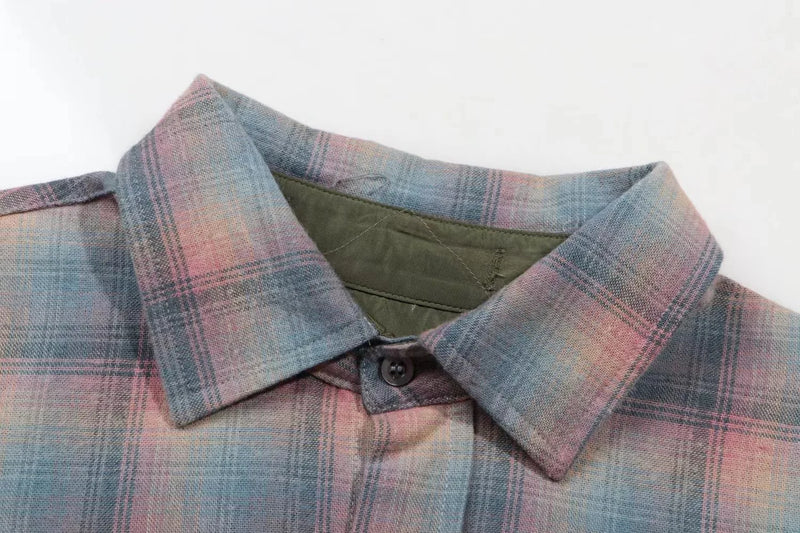 New 2023 Men Luxurious Rainbow plaid Fashion Cotton Casual Shirts Shirt High Pocket Long-sleeves Size 46 48 50 52#684