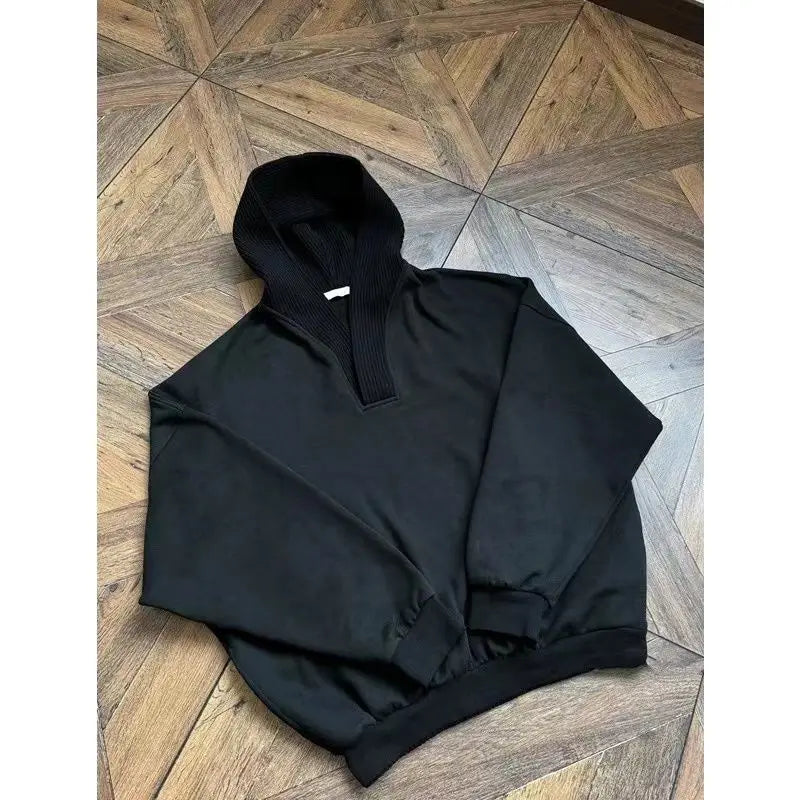 Trendy Korean Street Gray Sweatshirt Men's Spring and Autumn Knitted Ins Stitching Personalized