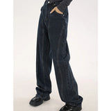 navy blue vintage jeans womans high waist summer wide leg denim trouser baggy streetwear chic design ladies straight jean pants vintage washed jeans
