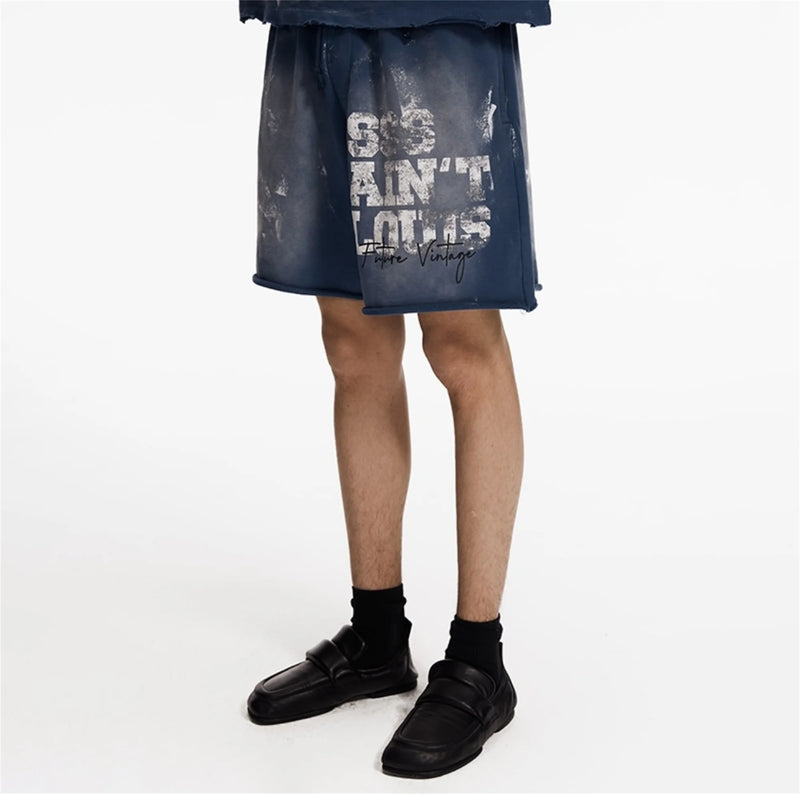 Saint Louis 24SS Future Vintage Splashing Ink Graffiti Making Dirty Water Making Old Drawstring Shorts For Summer