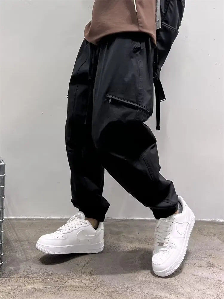 cargo casual pants for men new simple solid color loose fitting leg binding handsome pants autumn fashion outdoor functional pan baggy cargo bottoms