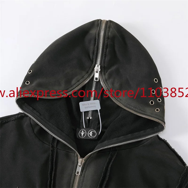 2024 Autumn Winter Vintage Heavy Weight Washed Hooded Long Sleeved Swe