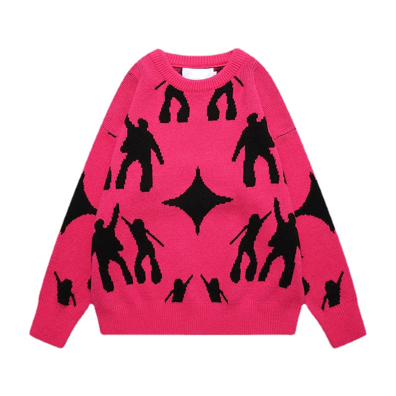 fashion knitted sweater unisex harajuku anime pattern sweaters casual pink color pullover streetwear sweaters jumpers knitwear urban wear with bold artwork, high quality cotton pullover, trendy hip hop style outerwear