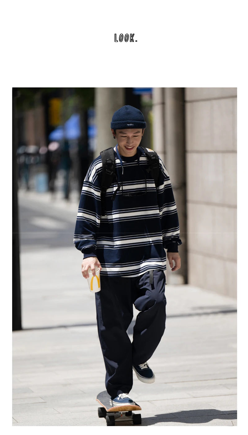 Men's Soft Knit Zip-Up Sweater – Autumn Japanese Retro Striped Sweatshirts For Men And Women Y2K Streetwear Crewneck Long Sleeve T Shirts Casual Pocket Knit Tops | Zip Knit Drop #56