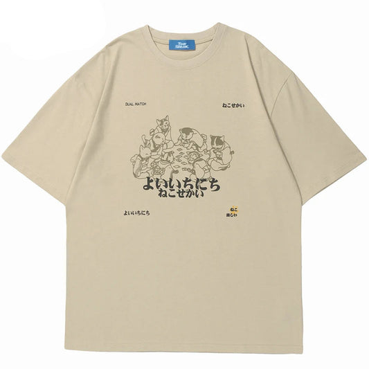 Grunge Vintage t-shirt – Hip Hop Men Streetwear T Shirt Japanese Kanji Animals Print