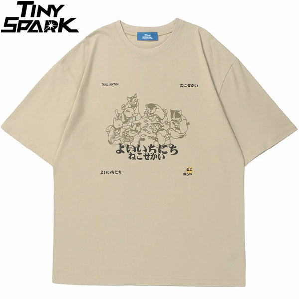 Grunge Vintage t-shirt – Hip Hop Men Streetwear T Shirt Japanese Kanji Animals Print