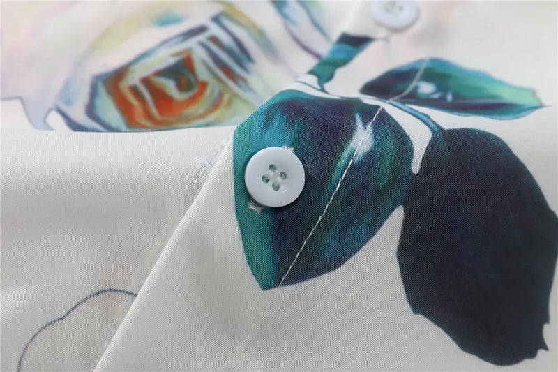 Dark Icon Floral Loose Men's Shirt Long Sleeve Autumn Oversized Shirt Man Black White