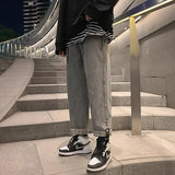 2024 new plaid trouser legs jeans for men casual baggy straight denim pants korean fashion y2k streetwear pantalones hombre jean stacked flare jeans
