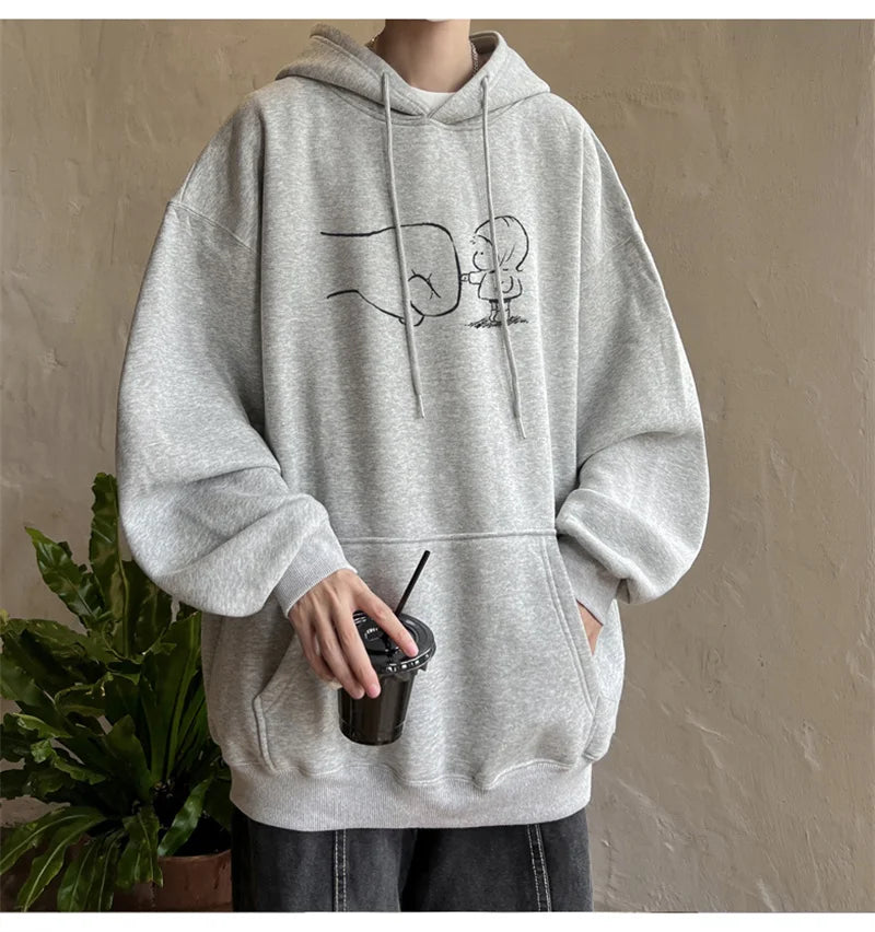 Funny Cartoon Fist Bump Kawaii Graphic Hoodies For Men Y2K Streetwear Oversized Pullover Sweatshirts Hombre Fleece Clothing