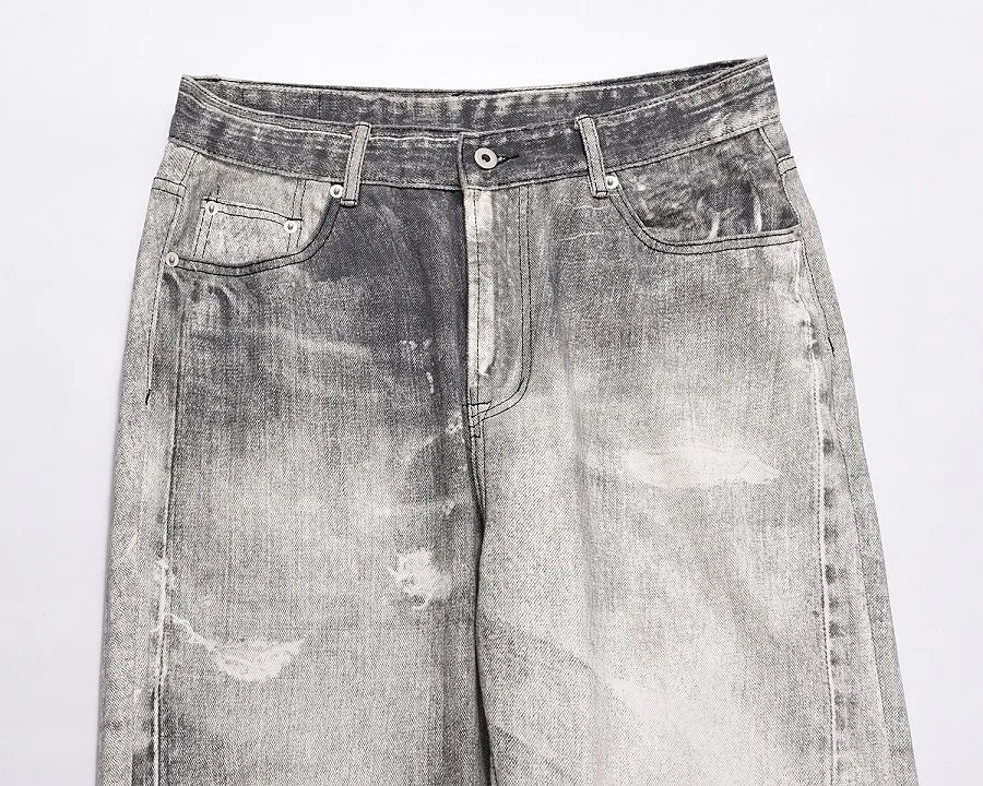 2023 european and american vintage digital printing jeans washed distressed straight denim pants mens streetwear y2k jean pants unique jeans style 5792