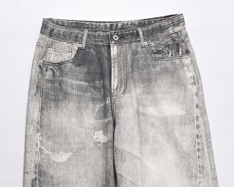 2023 european and american vintage digital printing jeans washed distressed straight denim pants mens streetwear y2k jean pants unique jeans style 5792