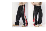 men streetwear fashion side splice hip hop loose casual wide leg straight baggy jeans pant cityboy jeans pants trousers unique jeans style 2624