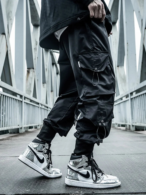 hip hop loose fit elastic waist cargo pants fashion side pocket ankle pants mens new casual drewstring sportwear pants joggers urban active pants