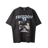 Summer Vintage Retro Anime Portrait Print High-Street Casual Loose Cotton Tops T-Shirt