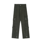 hip hip pants men bottom zipper cargo pants streetwear side pockets harajuku joggers unisex baggy loose straight cotton trousers unique joggers style 3223