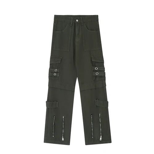 hip hip pants men bottom zipper cargo pants streetwear side pockets harajuku joggers unisex baggy loose straight cotton trousers unique joggers style 3223