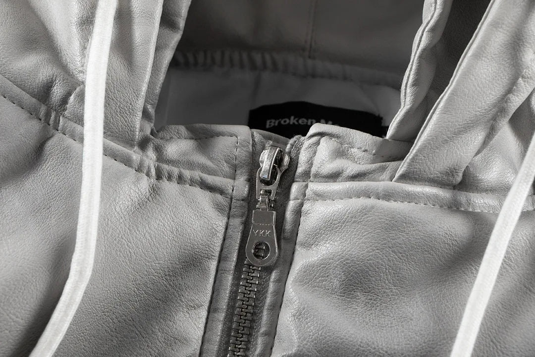Urban Grunge Double-Layer Hoodie – Leather Texture Streetwear