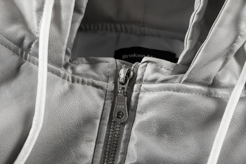 Urban Grunge Double-Layer Hoodie – Leather Texture Streetwear