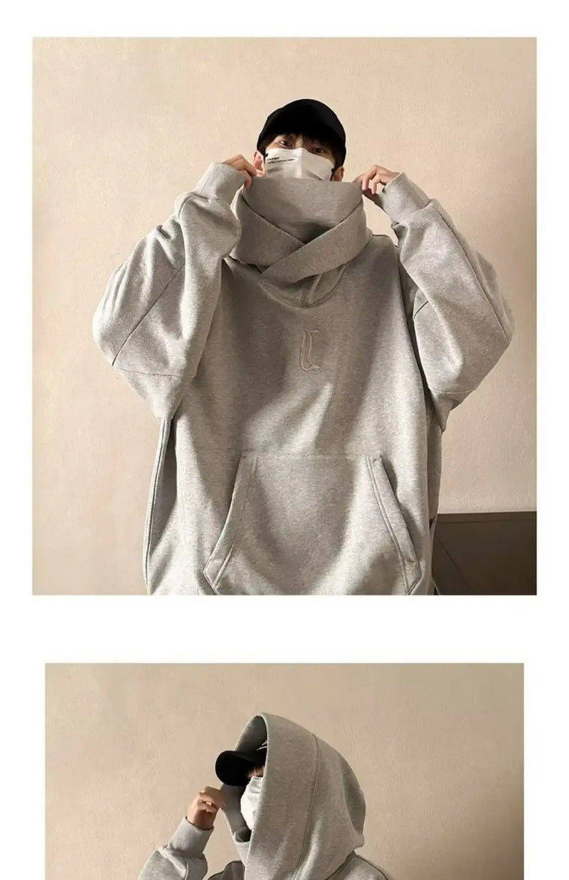 Trendy American High Collar Hooded Storm Sweatshirt For Men Women High