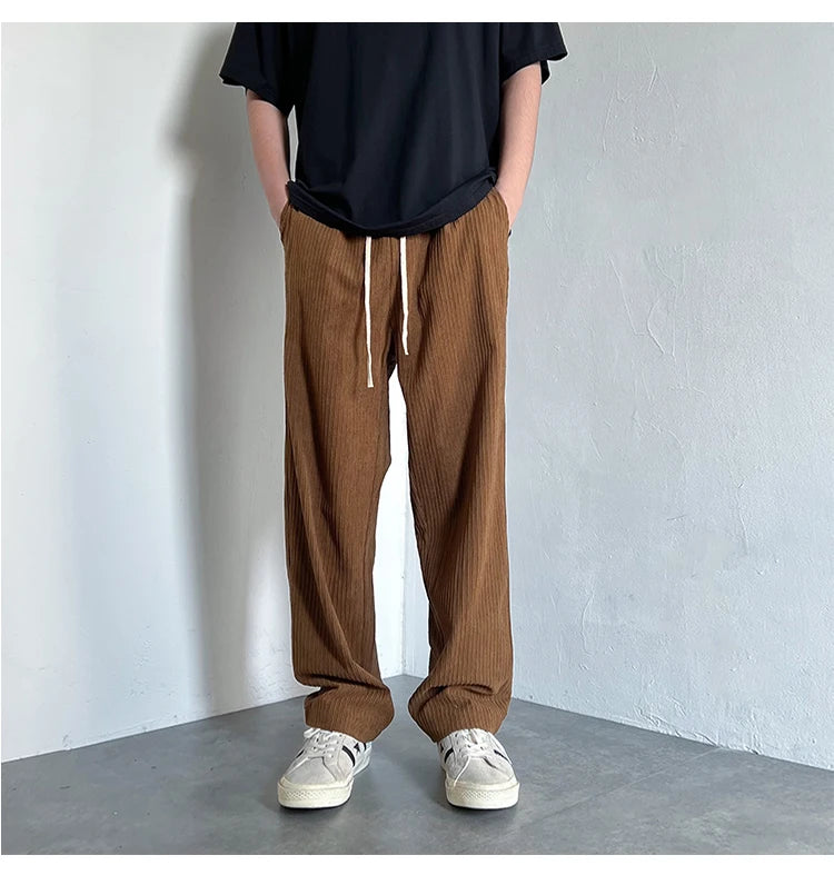 4 colors drawstring corduroy pants men fashion cotton casual pants men streetwear hip hop loose straight pants mens trousers unique default style 3750