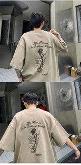 Y2k Angelcore design – Gothic Letter Rose Printed T Shirt Men Hip Hop Fashion Overs