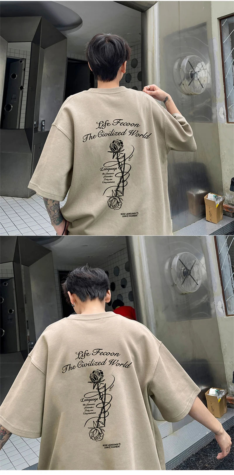 Y2k Angelcore design – Gothic Letter Rose Printed T Shirt Men Hip Hop Fashion Overs