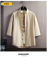 Wetailor New Summer Hot Sale Men's Short Sleeve Shirts Solid Color Easy Care Comfortable Stand-Up Collar Casual Beach Style