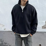 2024 New Half Zipper Design Sweatshirts For Men Autumn Y2K Vintage Stand Collar Pullover Hoodies Korean Fashion Casual