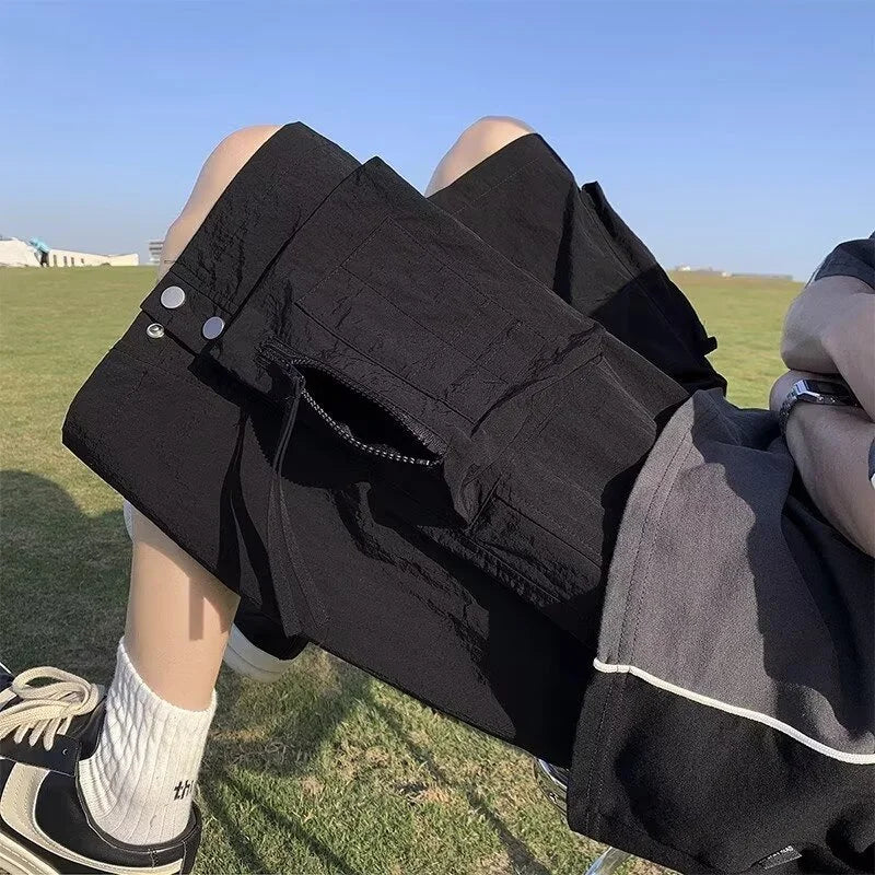 summer casual purple cargo shorts men high street drawstring pocket baggy short sweatpants y2k hip hop bermudas homme shorts urban active pants