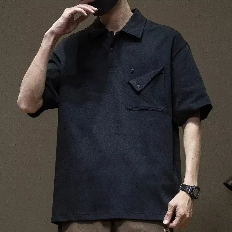 Gothic Angelcore design – Summer New Button Pocket Polo Shirt For Men Casual Short Sle