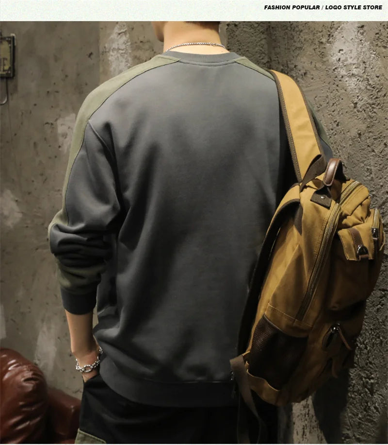 2025 Spring Letter Print New In Sweatshirt Mens Patchwork Long Sleeve