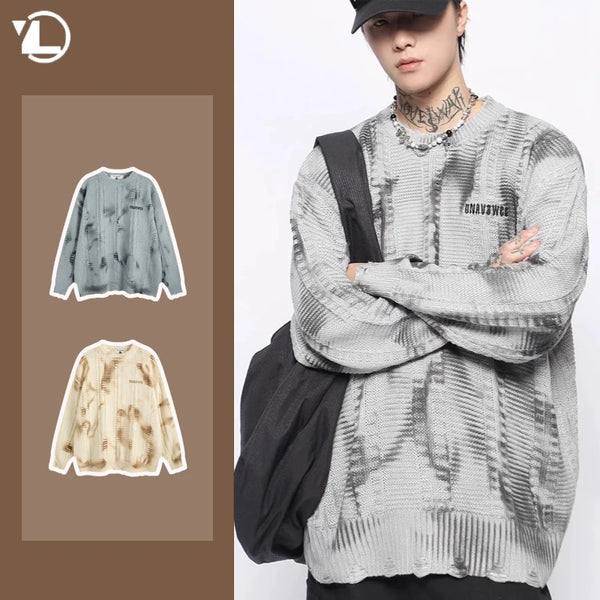 layered flame street knit, photo-ready knit, trendy urban fashion top for men, layered streetwear look