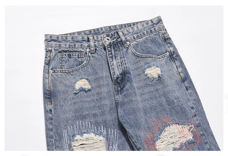 destroyed ripped jeans straight jean pants men biker jeans fashion zipper streetwear trousers hip hop pants joggers baggy jeans unique joggers style 3180