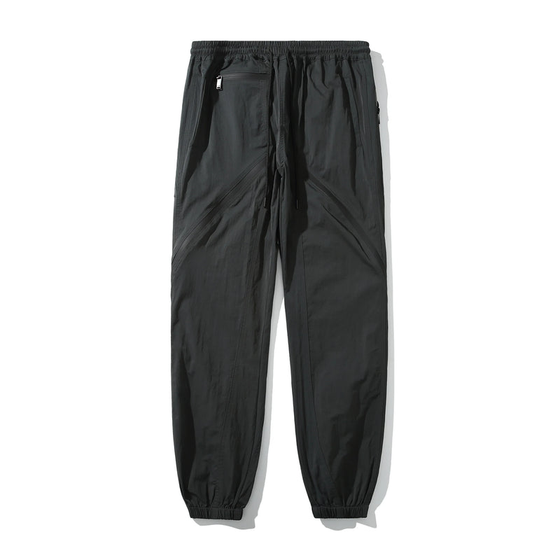 nylon deconstructed zipper up splicing cargo pant for mens black overalls streetwear function bilayer slim fit joggers pants unique joggers style 1380
