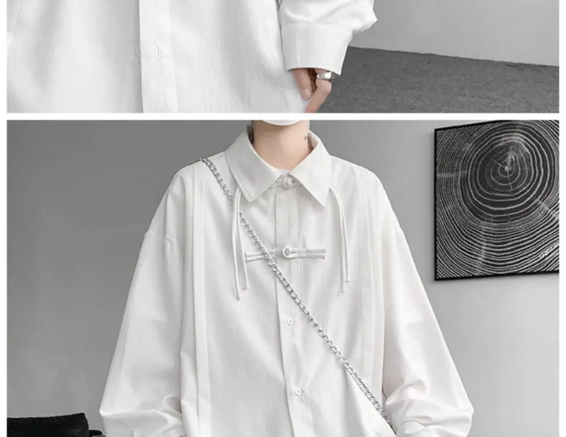 Shirts for men spring and autumn style national fashion design loose and versatile large size outer wear lapel long sleeved tops