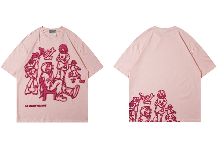 Skatercore Aesthetic print tee – 2023 Harajuku Cartoon Girl Cat Japanese Kanji Graphic T Shir