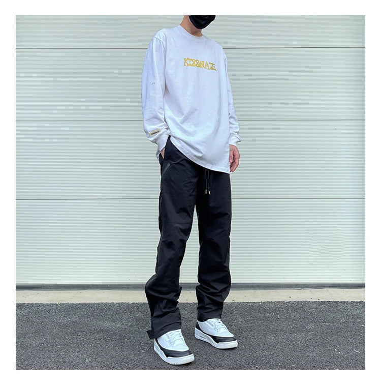 american street wear machine oversized joggers pants rubber side zipper nylon casual pants harajuku mens black track pants unique joggers style 3798